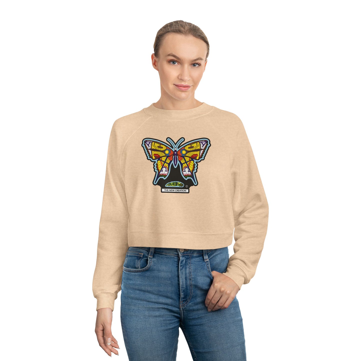 Butterfly Art Cropped Pullover – Women’s Soft Fleece Crop Sweatshirt with Empowering Design