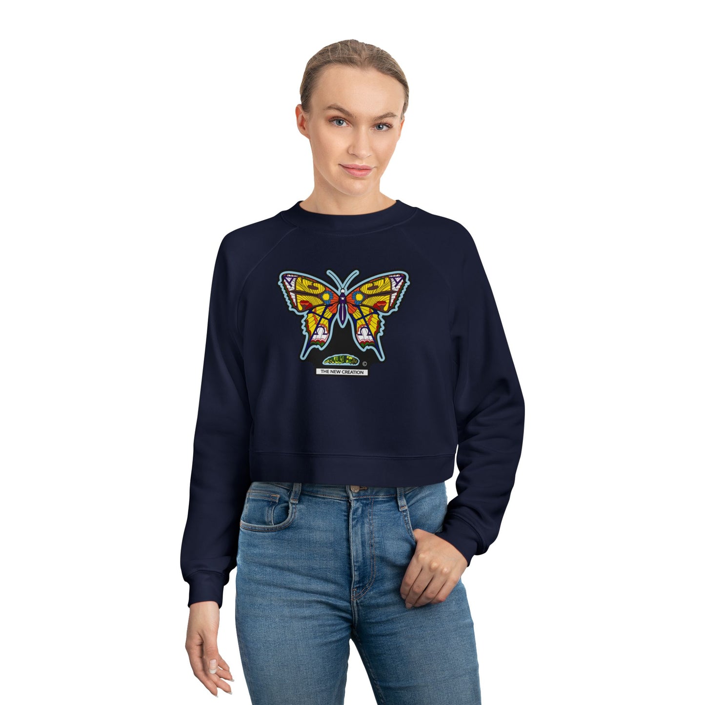 Butterfly Art Cropped Pullover – Women’s Soft Fleece Crop Sweatshirt with Empowering Design