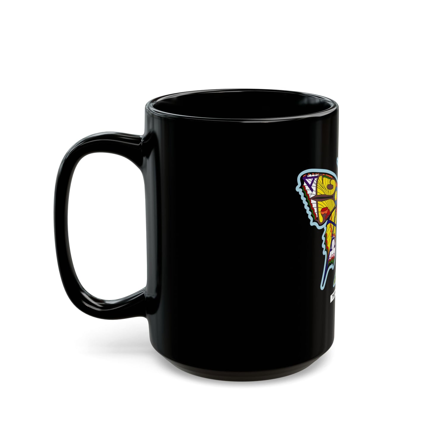 Colorful Butterfly Black Mug – Inspirational Ceramic Coffee Cup, Artistic Gift for Nature Lovers & Home Décor