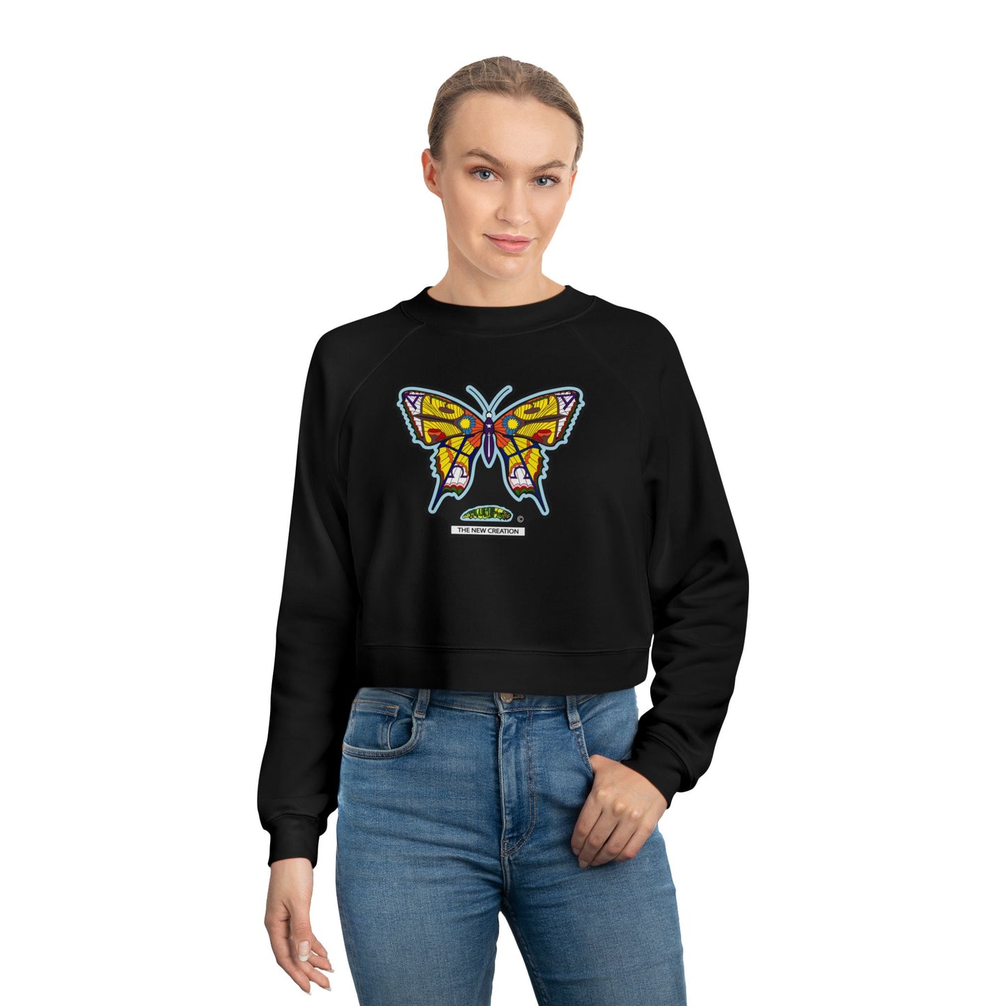 Butterfly Art Cropped Pullover – Women’s Soft Fleece Crop Sweatshirt with Empowering Design
