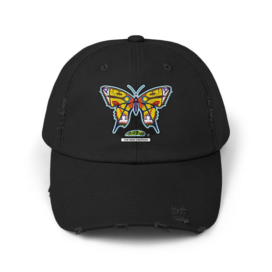 Butterfly Distressed Cap – Vintage-Style Cotton Hat with Symbolic Embroidery