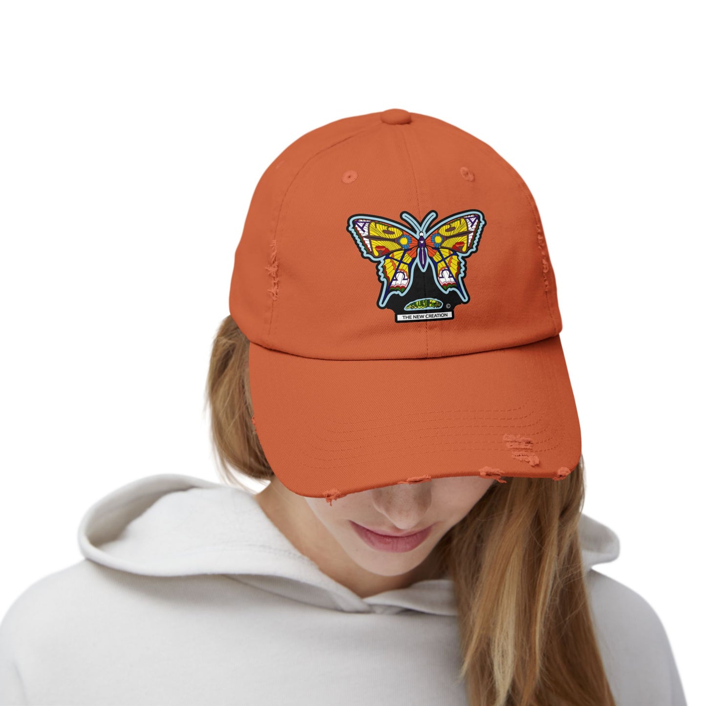 Butterfly Distressed Cap – Vintage-Style Cotton Hat with Symbolic Embroidery