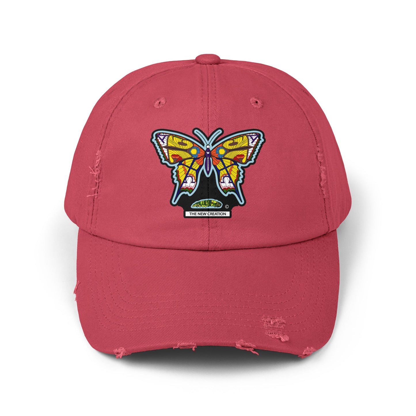 Butterfly Distressed Cap – Vintage-Style Cotton Hat with Symbolic Embroidery