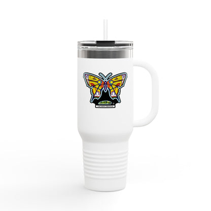 Butterfly Insulated Travel Mug – 40oz Stainless Steel Tumbler with Straw & Bold Symbol