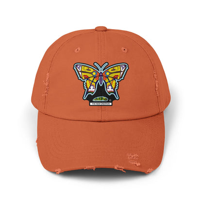 Butterfly Distressed Cap – Vintage-Style Cotton Hat with Symbolic Embroidery