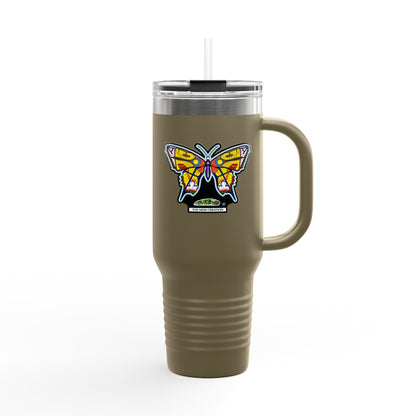 Butterfly Insulated Travel Mug – 40oz Stainless Steel Tumbler with Straw & Bold Symbol