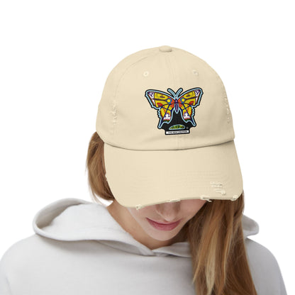 Butterfly Distressed Cap – Vintage-Style Cotton Hat with Symbolic Embroidery