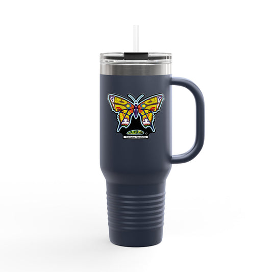 Butterfly Insulated Travel Mug – 40oz Stainless Steel Tumbler with Straw & Bold Symbol