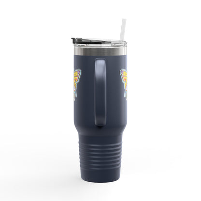 Butterfly Insulated Travel Mug – 40oz Stainless Steel Tumbler with Straw & Bold Symbol