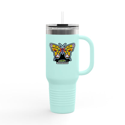 Butterfly Insulated Travel Mug – 40oz Stainless Steel Tumbler with Straw & Bold Symbol