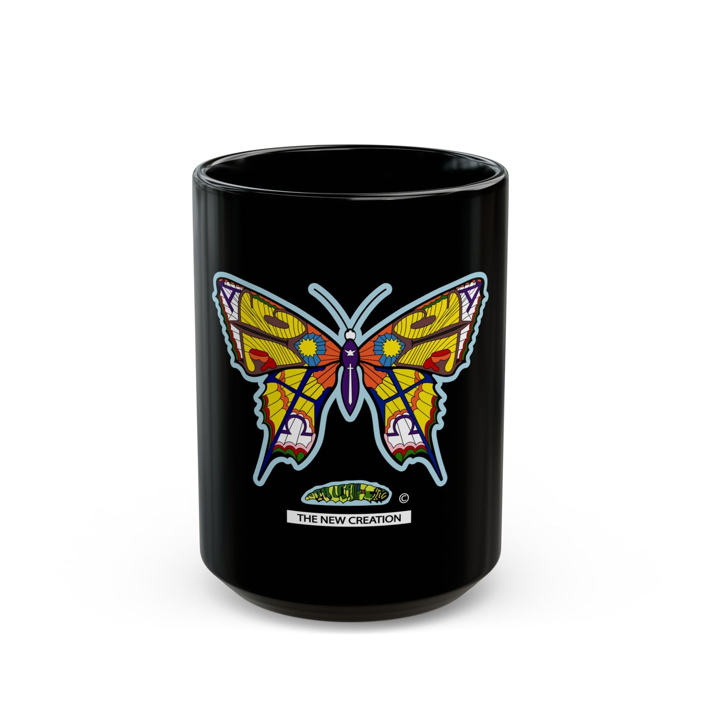 Colorful Butterfly Black Mug – Inspirational Ceramic Coffee Cup, Artistic Gift for Nature Lovers & Home Décor
