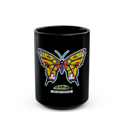 Colorful Butterfly Black Mug – Inspirational Ceramic Coffee Cup, Artistic Gift for Nature Lovers & Home Décor