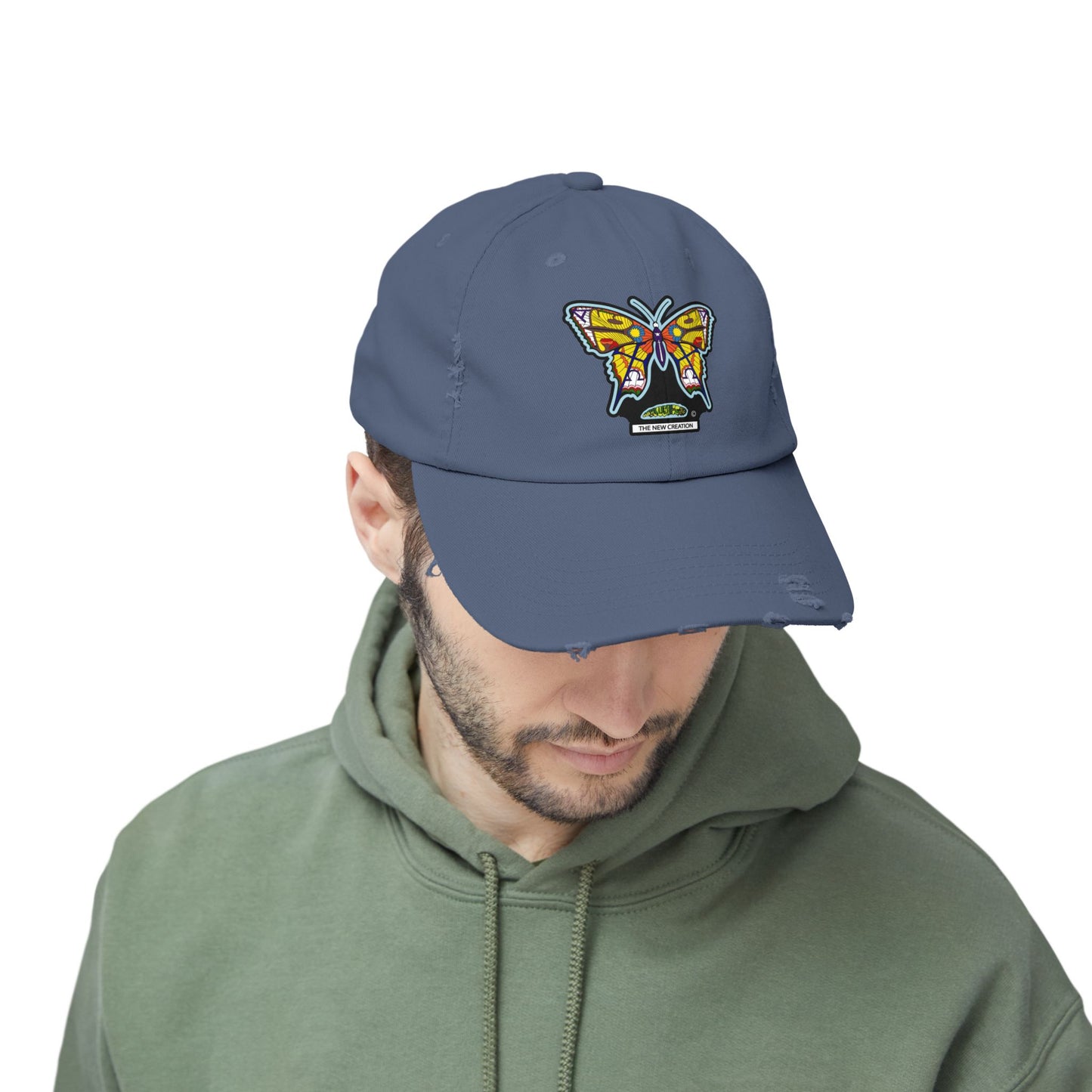 Butterfly Distressed Cap – Vintage-Style Cotton Hat with Symbolic Embroidery