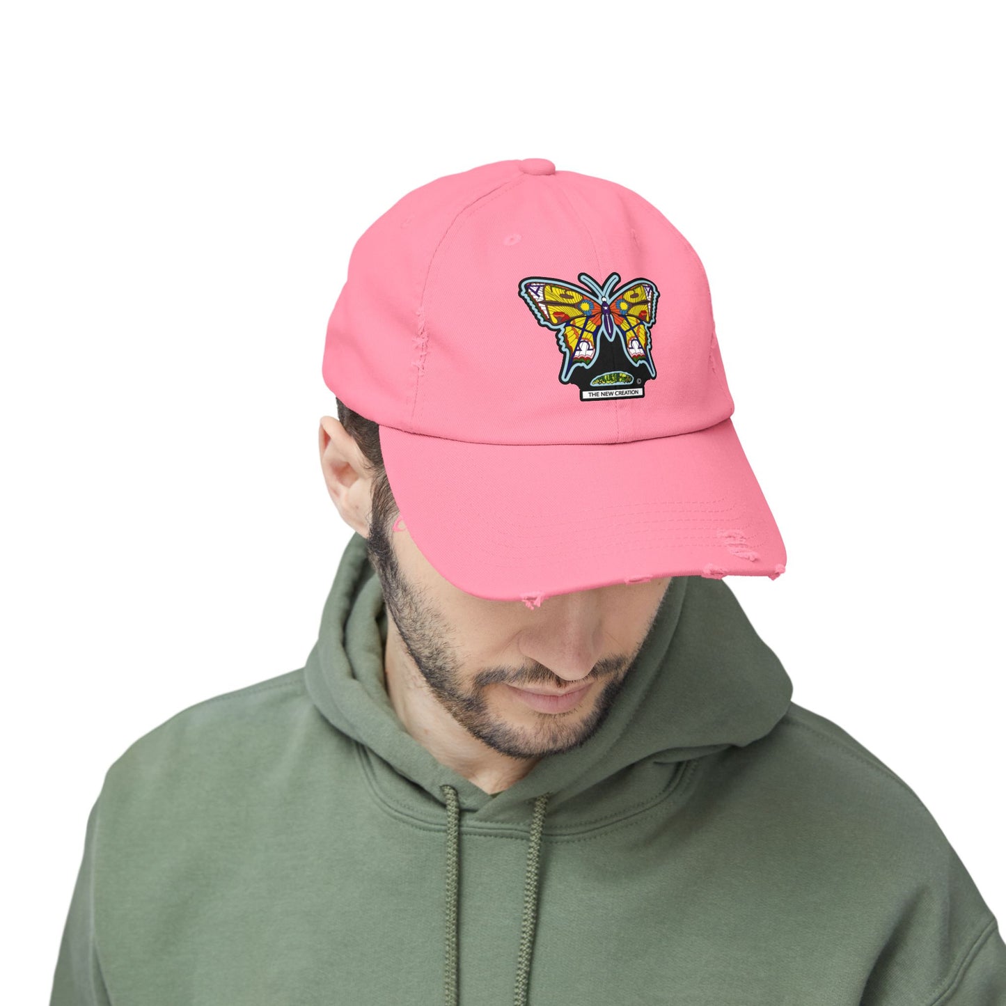 Butterfly Distressed Cap – Vintage-Style Cotton Hat with Symbolic Embroidery