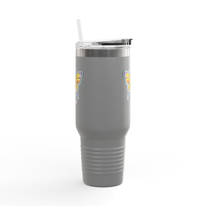 Butterfly Insulated Travel Mug – 40oz Stainless Steel Tumbler with Straw & Bold Symbol