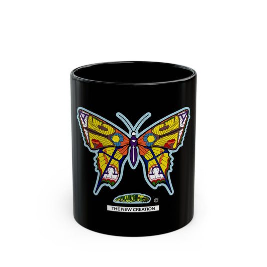 Colorful Butterfly Black Mug – Inspirational Ceramic Coffee Cup, Artistic Gift for Nature Lovers & Home Décor