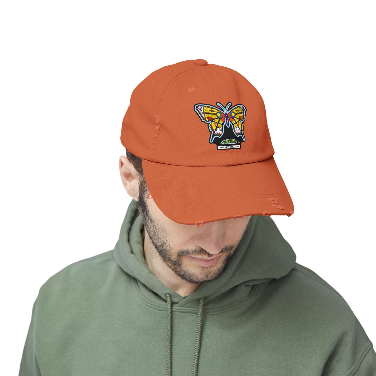 Butterfly Distressed Cap – Vintage-Style Cotton Hat with Symbolic Embroidery