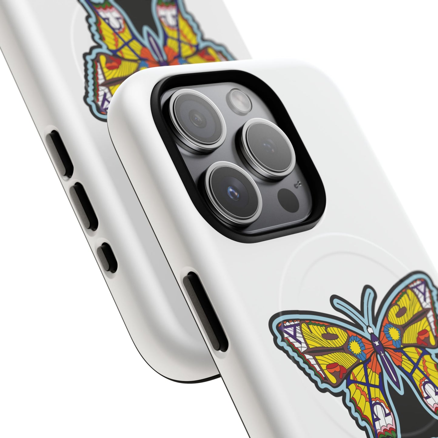 Butterfly Mosaic Magnetic Tough Phone Case — Protective iPhone Cover with Colorful Stained-Glass Design