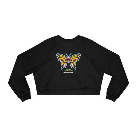 Butterfly Art Cropped Pullover – Women’s Soft Fleece Crop Sweatshirt with Empowering Design
