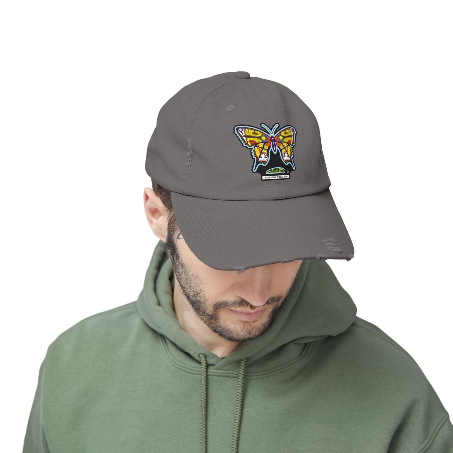Butterfly Distressed Cap – Vintage-Style Cotton Hat with Symbolic Embroidery