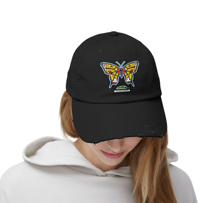 Butterfly Distressed Cap – Vintage-Style Cotton Hat with Symbolic Embroidery