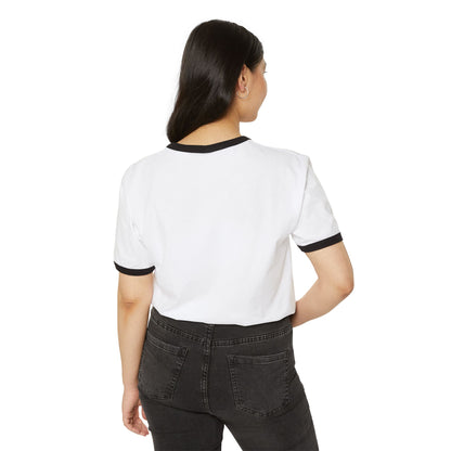 Colorful Butterfly Ringer Tee – Retro Cotton T-Shirt with Symbolic Graphic & Contrast Trim