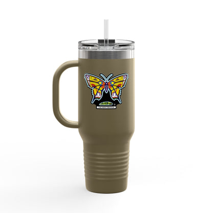 Butterfly Insulated Travel Mug – 40oz Stainless Steel Tumbler with Straw & Bold Symbol