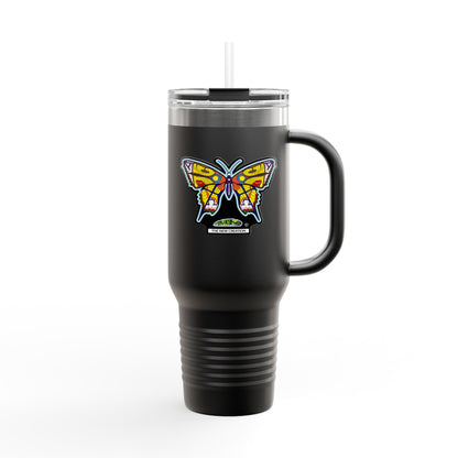 Butterfly Insulated Travel Mug – 40oz Stainless Steel Tumbler with Straw & Bold Symbol