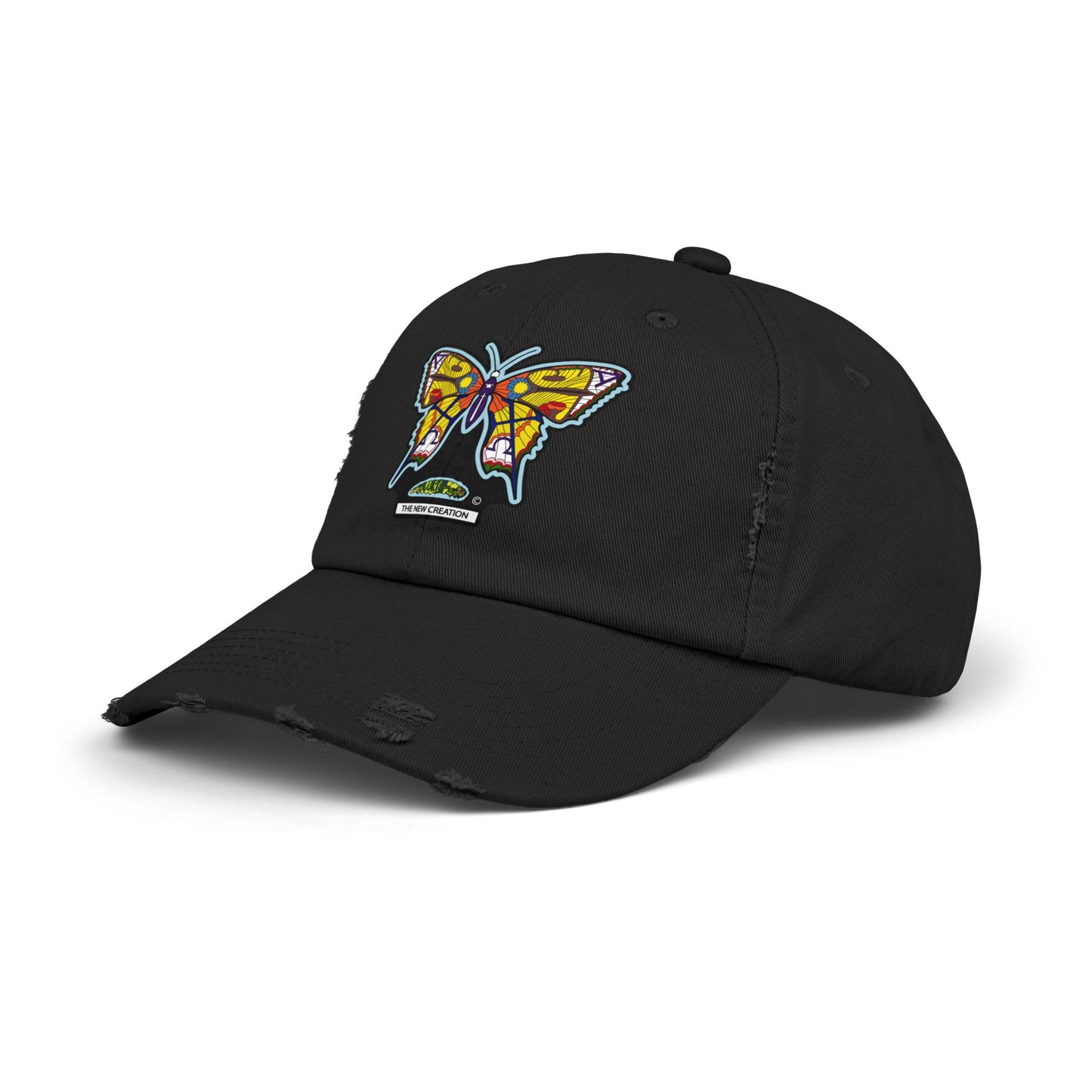 Butterfly Distressed Cap – Vintage-Style Cotton Hat with Symbolic Embroidery