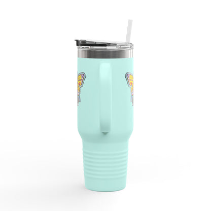 Butterfly Insulated Travel Mug – 40oz Stainless Steel Tumbler with Straw & Bold Symbol