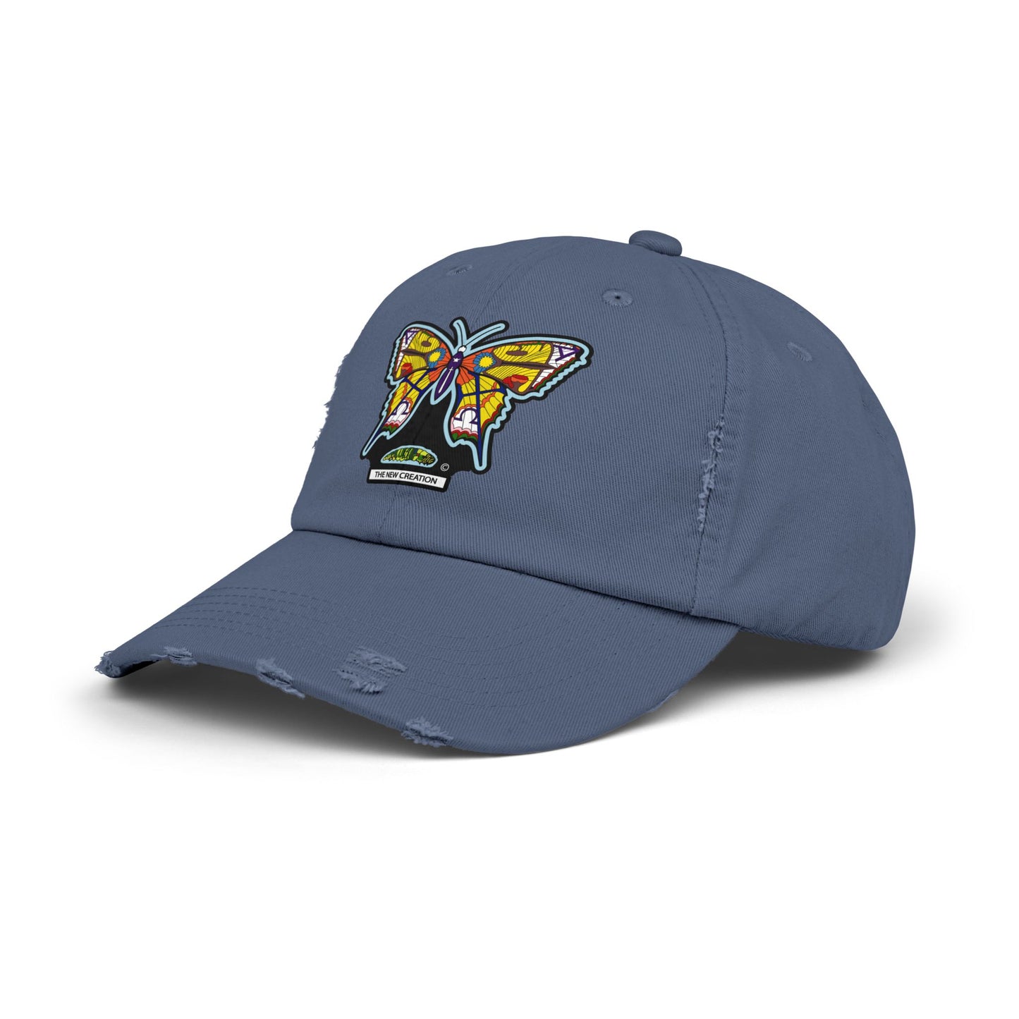 Butterfly Distressed Cap – Vintage-Style Cotton Hat with Symbolic Embroidery