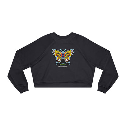 Butterfly Art Cropped Pullover – Women’s Soft Fleece Crop Sweatshirt with Empowering Design