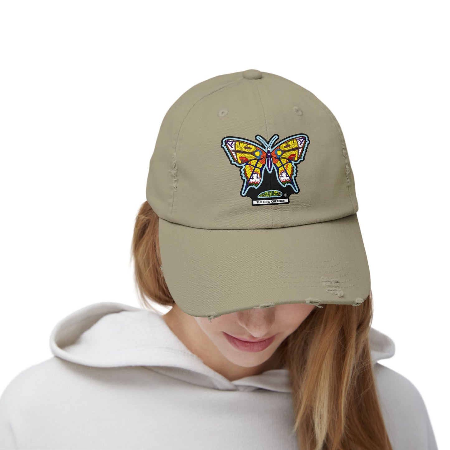 Butterfly Distressed Cap – Vintage-Style Cotton Hat with Symbolic Embroidery