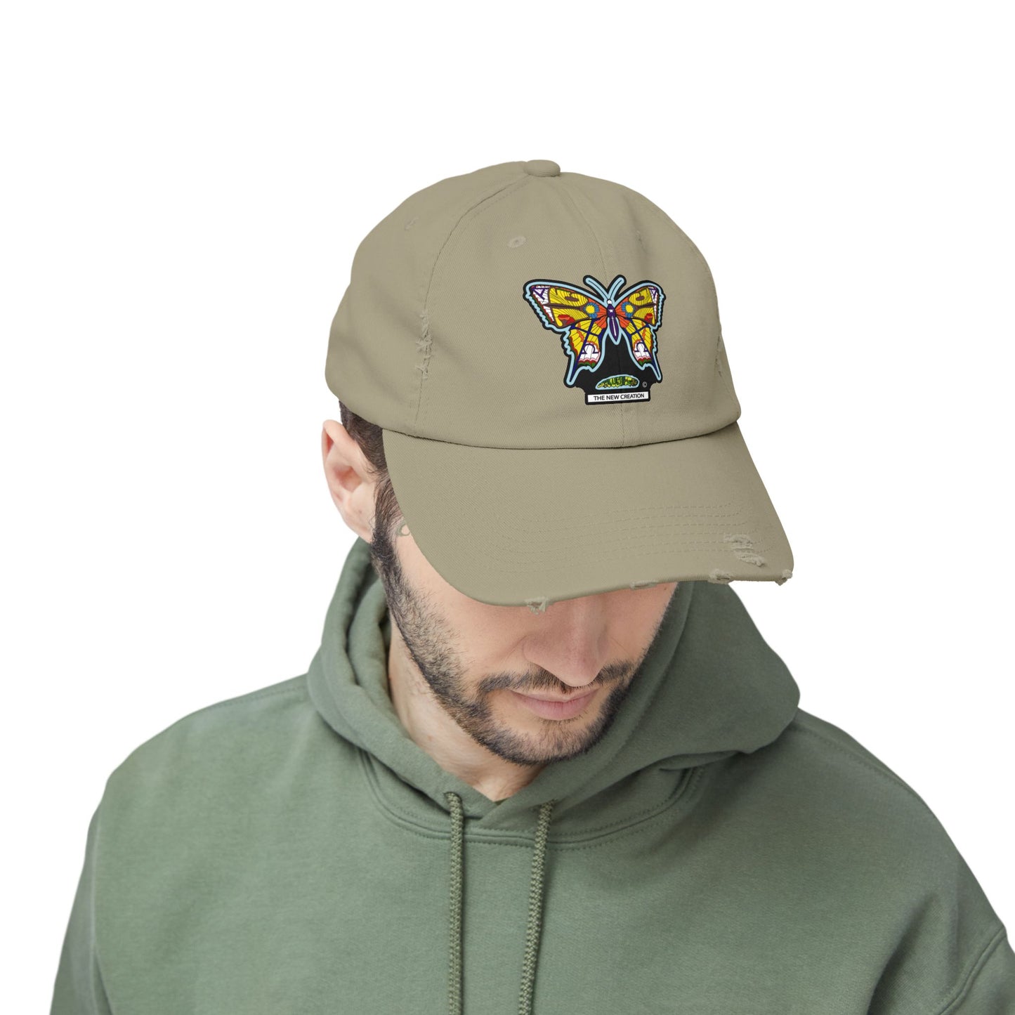 Butterfly Distressed Cap – Vintage-Style Cotton Hat with Symbolic Embroidery