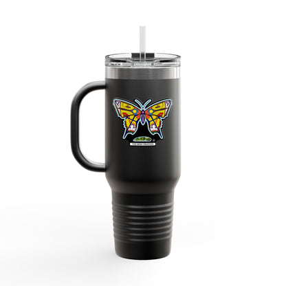 Butterfly Insulated Travel Mug – 40oz Stainless Steel Tumbler with Straw & Bold Symbol