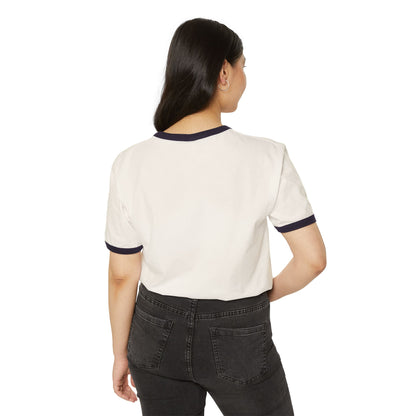 Colorful Butterfly Ringer Tee – Retro Cotton T-Shirt with Symbolic Graphic & Contrast Trim