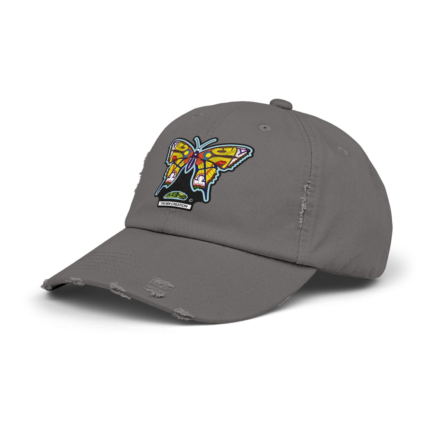 Butterfly Distressed Cap – Vintage-Style Cotton Hat with Symbolic Embroidery