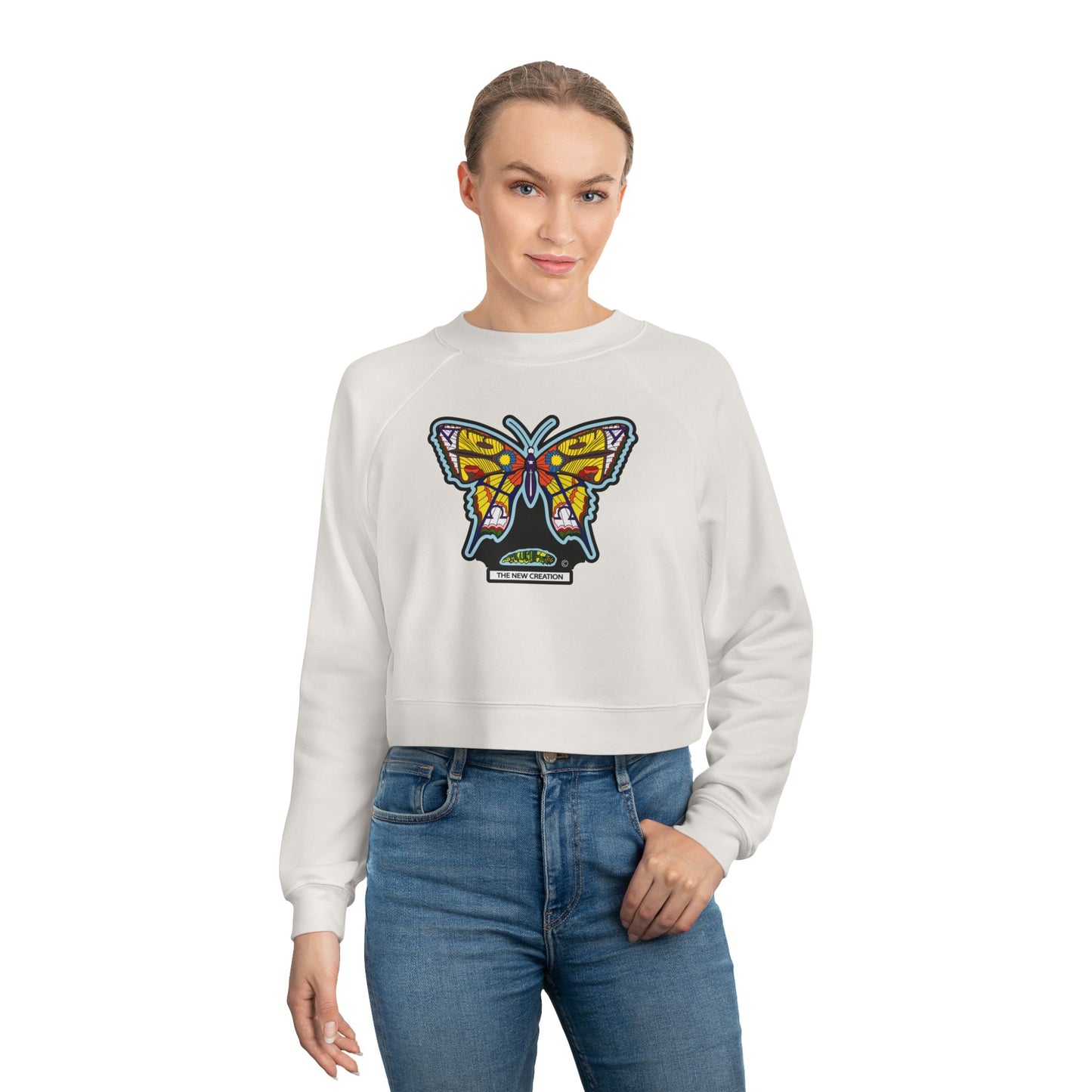 Butterfly Art Cropped Pullover – Women’s Soft Fleece Crop Sweatshirt with Empowering Design