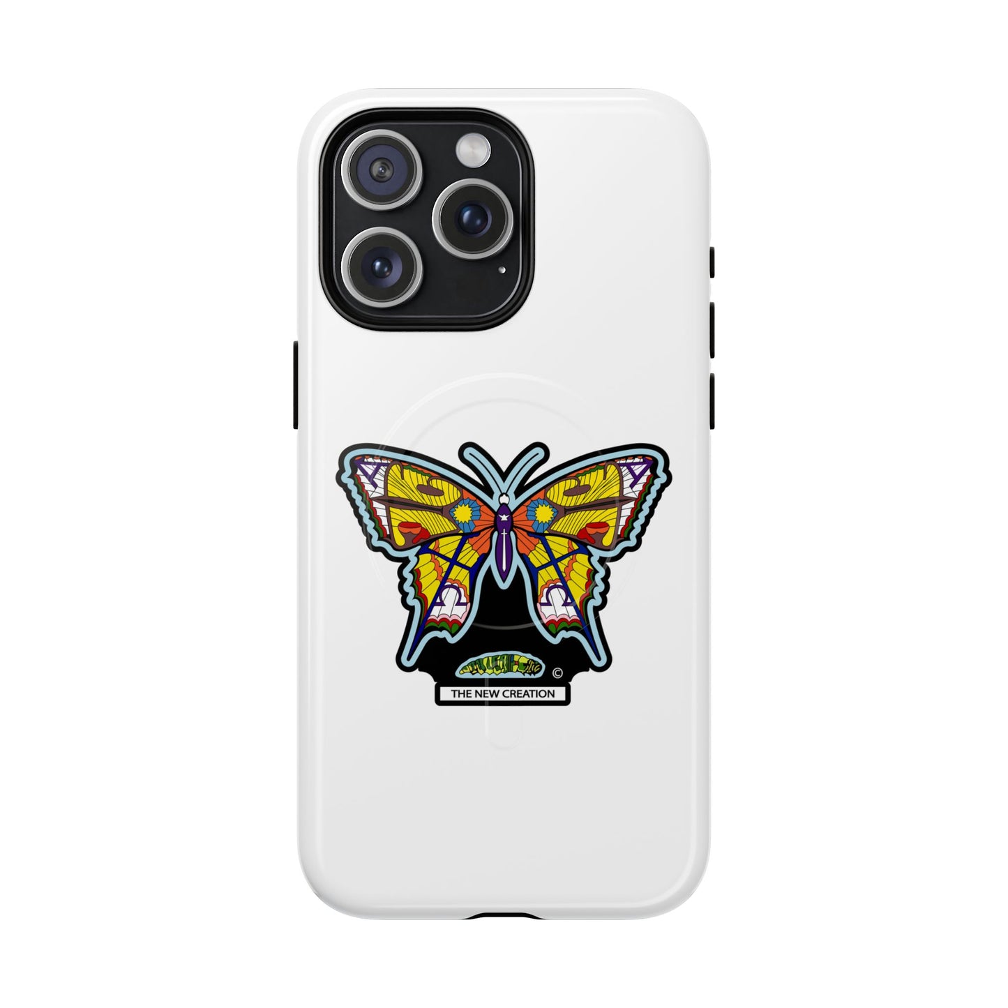 Butterfly Mosaic Magnetic Tough Phone Case — Protective iPhone Cover with Colorful Stained-Glass Design