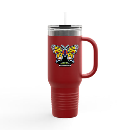 Butterfly Insulated Travel Mug – 40oz Stainless Steel Tumbler with Straw & Bold Symbol