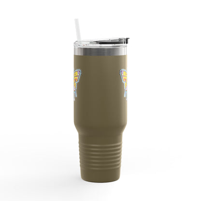 Butterfly Insulated Travel Mug – 40oz Stainless Steel Tumbler with Straw & Bold Symbol