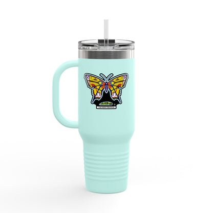 Butterfly Insulated Travel Mug – 40oz Stainless Steel Tumbler with Straw & Bold Symbol