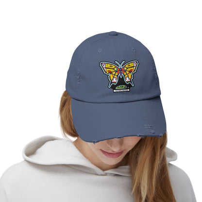 Butterfly Distressed Cap – Vintage-Style Cotton Hat with Symbolic Embroidery