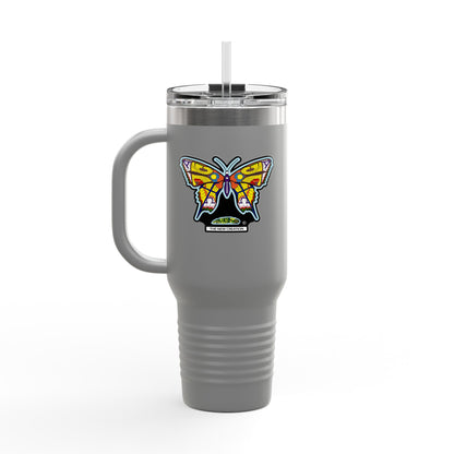 Butterfly Insulated Travel Mug – 40oz Stainless Steel Tumbler with Straw & Bold Symbol