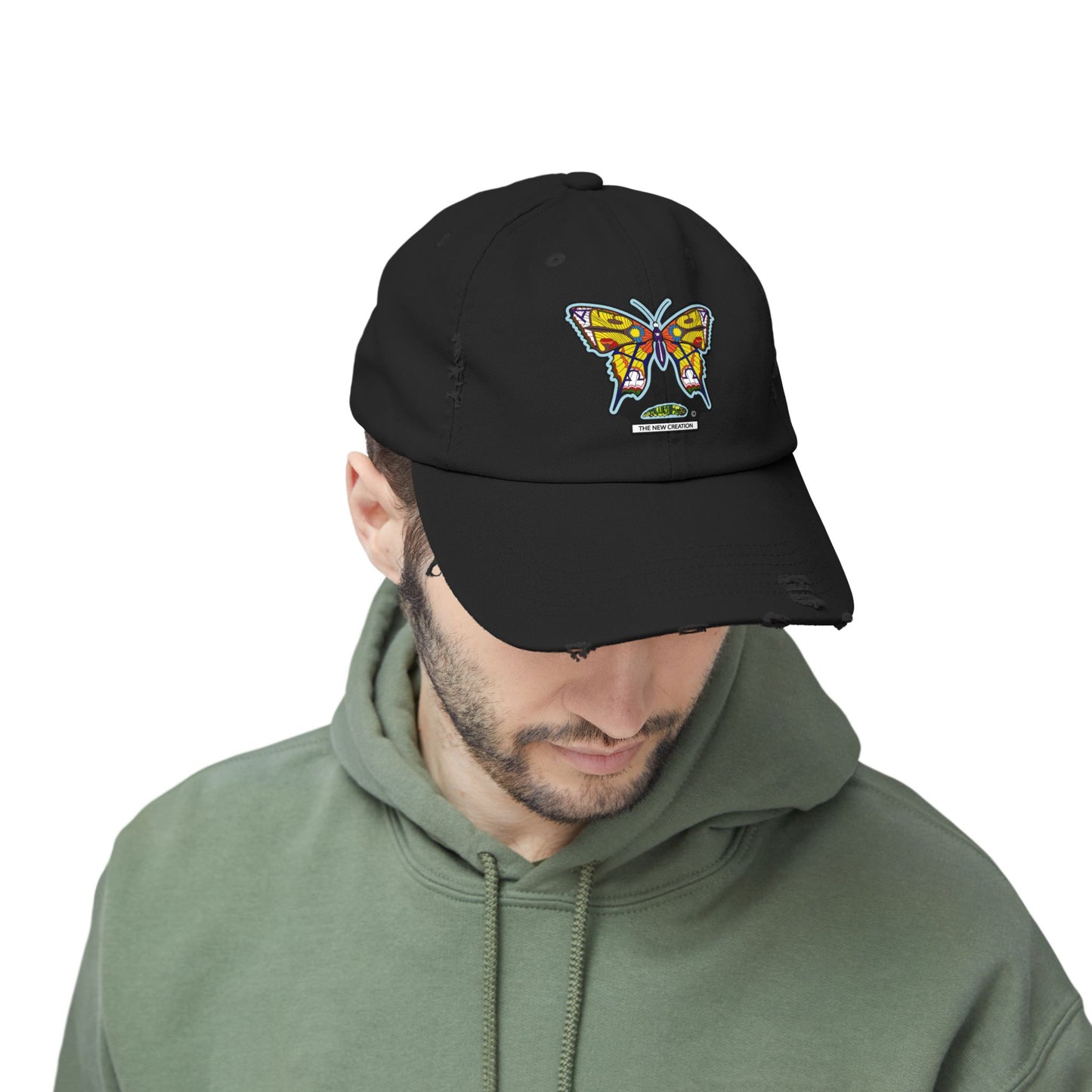 Butterfly Distressed Cap – Vintage-Style Cotton Hat with Symbolic Embroidery