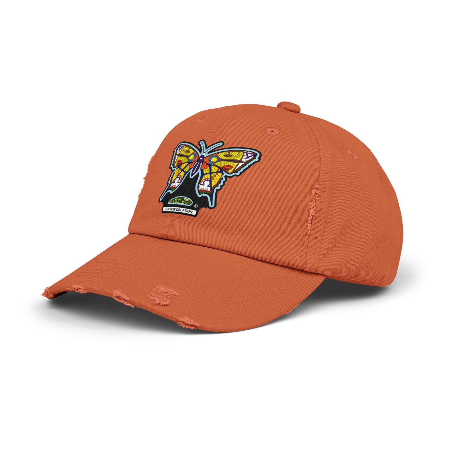 Butterfly Distressed Cap – Vintage-Style Cotton Hat with Symbolic Embroidery