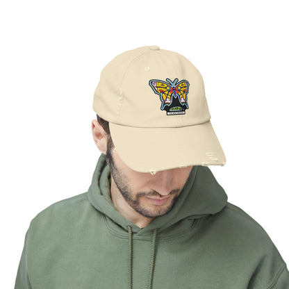 Butterfly Distressed Cap – Vintage-Style Cotton Hat with Symbolic Embroidery