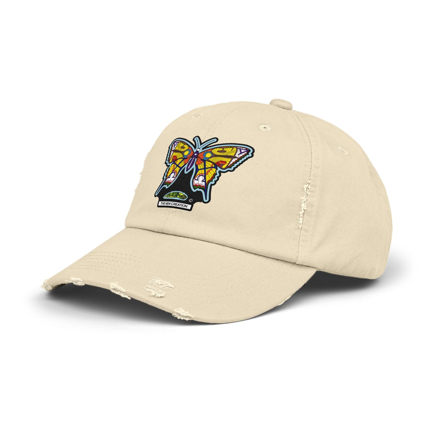 Butterfly Distressed Cap – Vintage-Style Cotton Hat with Symbolic Embroidery