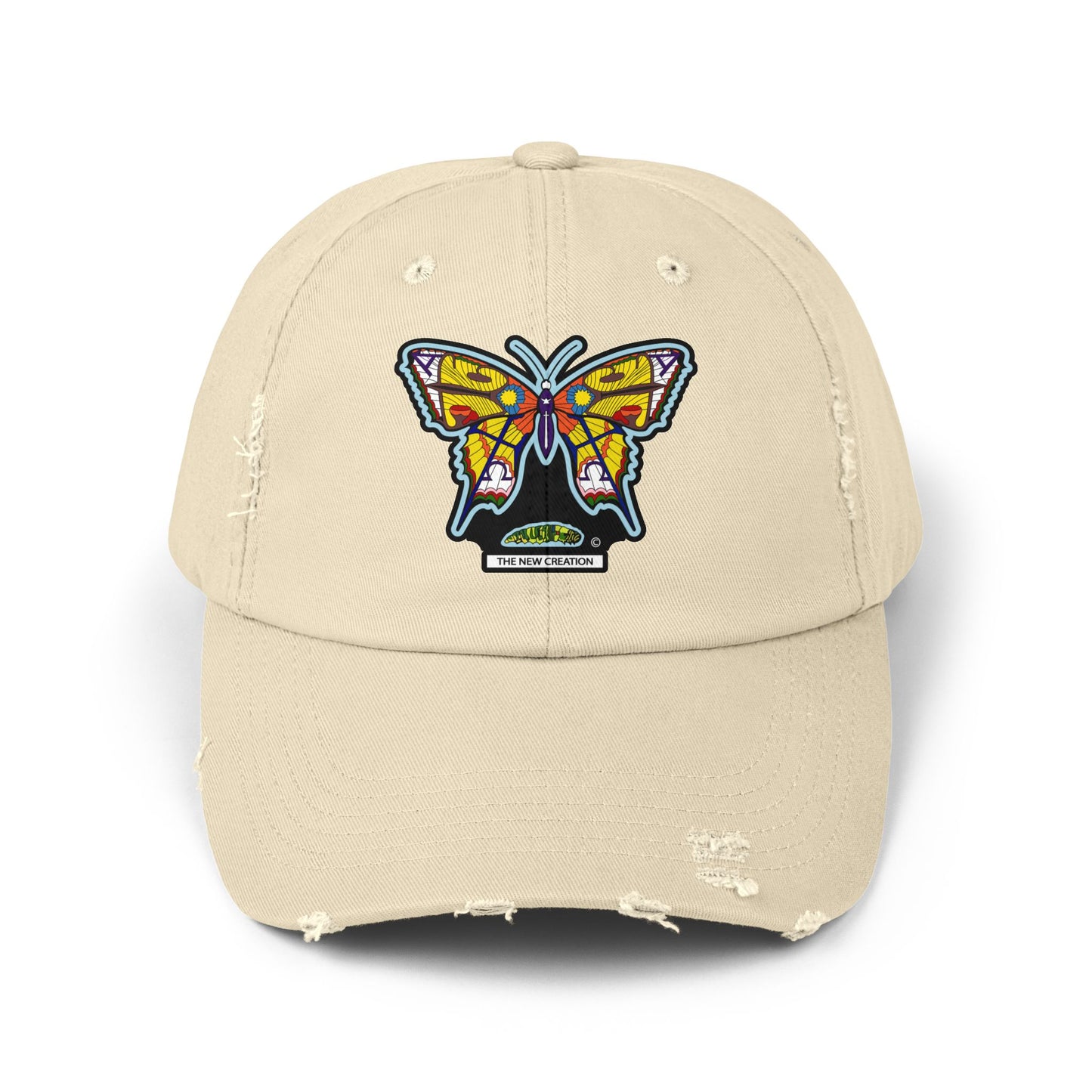 Butterfly Distressed Cap – Vintage-Style Cotton Hat with Symbolic Embroidery