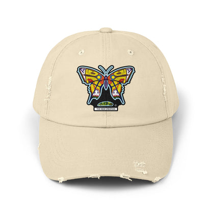 Butterfly Distressed Cap – Vintage-Style Cotton Hat with Symbolic Embroidery